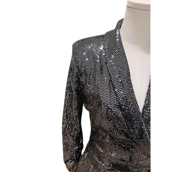 Zara Sequined Long Sleeve Gun Metal Romper - Picture 8 of 9